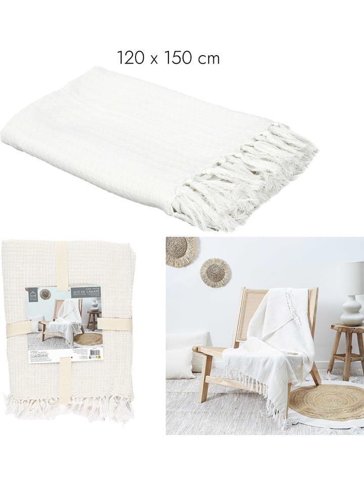 Rétro Chic Plaid in Weiß - (L)150 x (B)120 cm - 11% | Decken