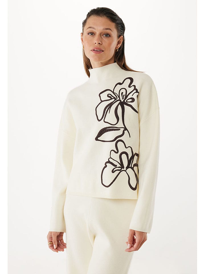 Mexx Rollkragenpullover ''Flower'' in Creme - 63% | Größe XL | Damen-pullover-cardigans