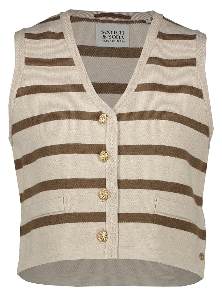 Scotch & Soda Strickweste in Creme/ Braun - 67% | Größe XL | Damenjacken