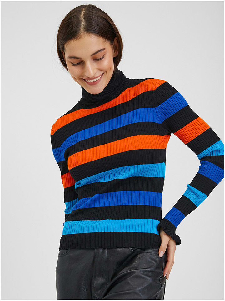 orsay Rollkragenpullover in Blau/ Orange - 61% | Größe S | Damen-pullover-cardigans