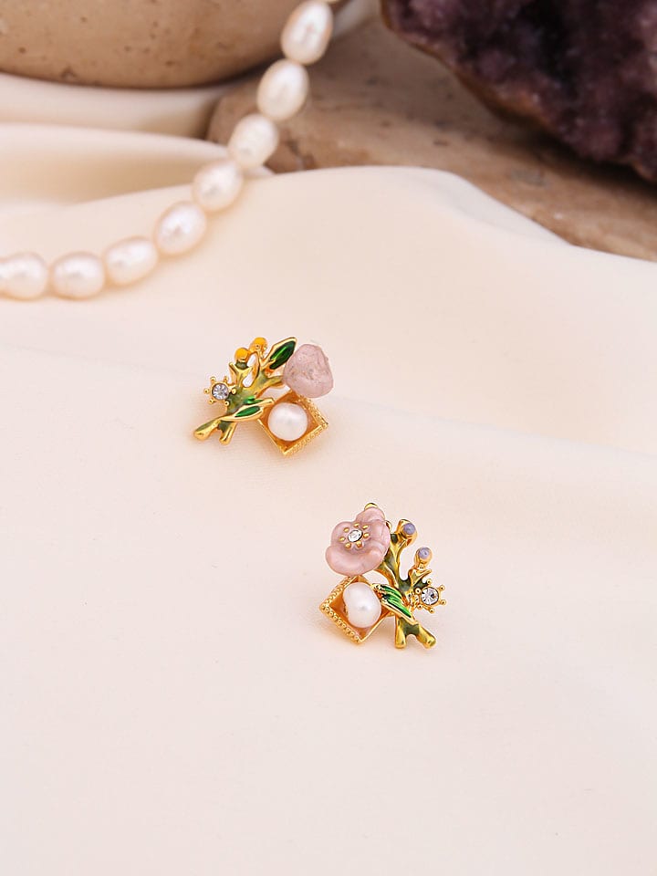 Pierres de Jade Vergold. Ohrstecker mit Perlen und Edelsteinen - 57% | Schmuck