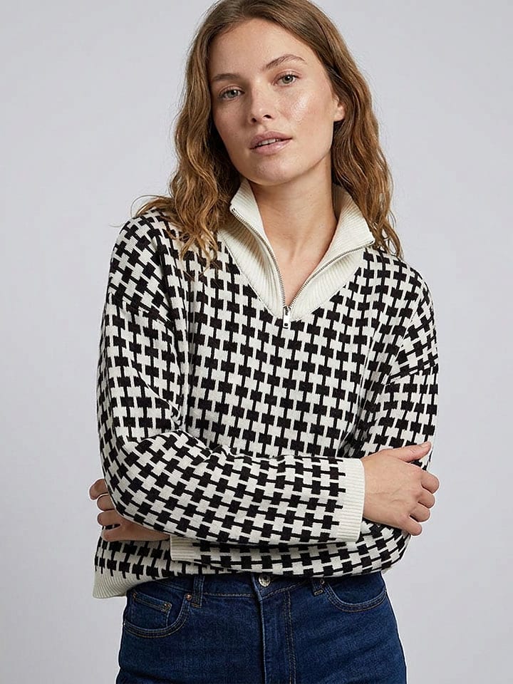 MOSS COPENHAGEN Pullover "Amaria" in Weiß/ Schwarz - 58% | Größe M/L | Damen-pullover-cardigans