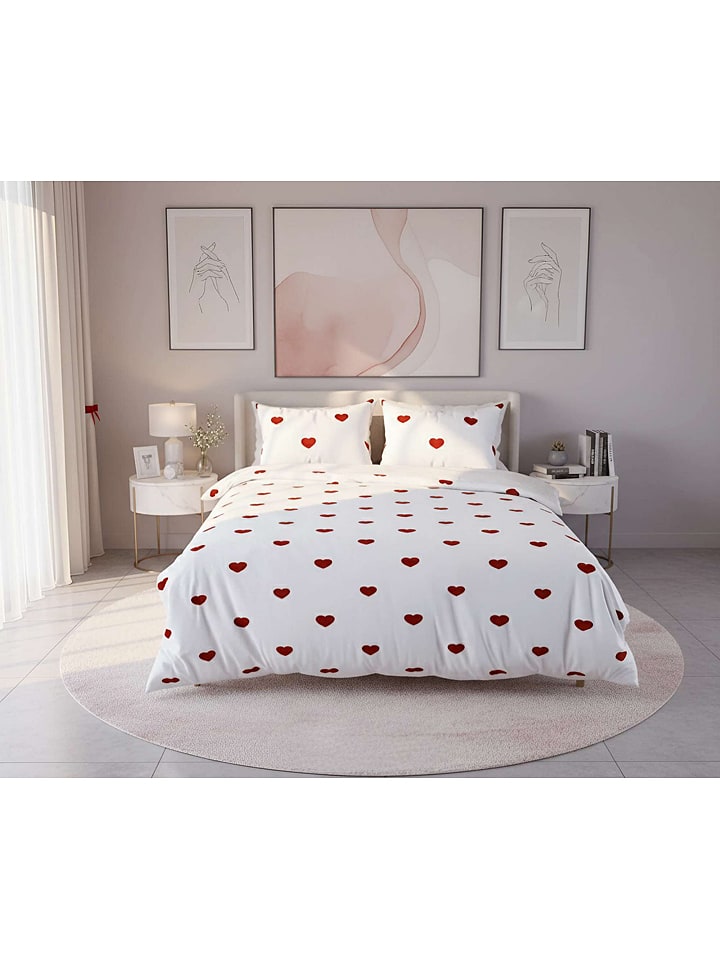 Colourful Cotton Bettwäsche-Set "Livas" in Rot/ Weiß - 75% | Größe 140x200 cm | Bettwaesche-bettwaren