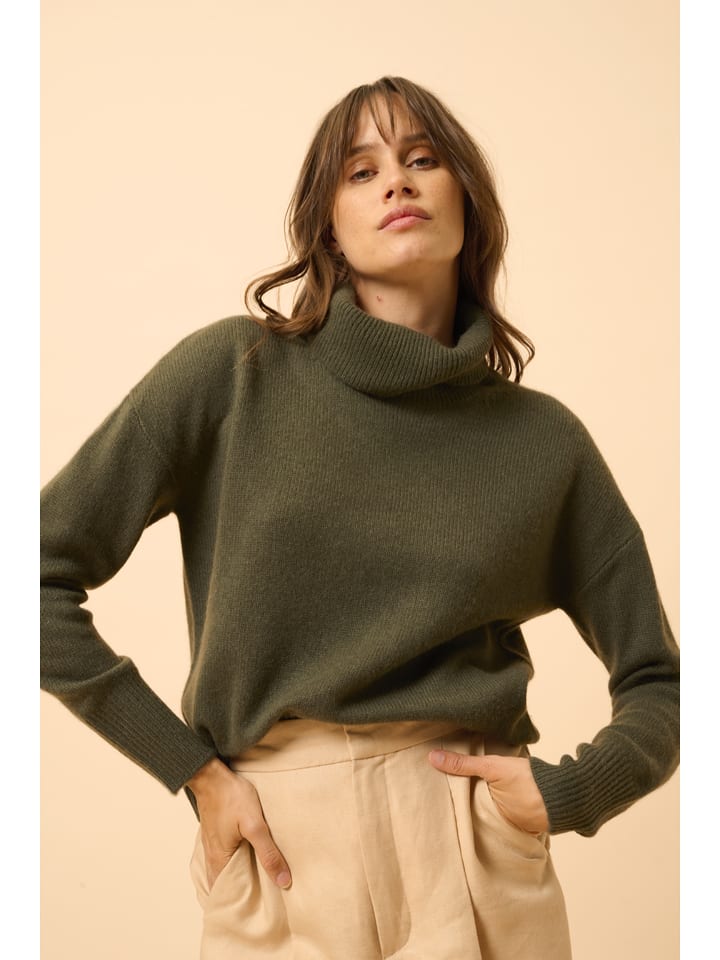 Just Cashmere Kaschmir-Rollkragenpullover "Romane" in Khaki - 69% | Größe M | Damen-pullover-cardigans