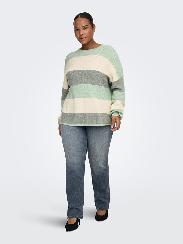 ONLY Carmakoma Pullover in Grün/ Creme/ Grau - 48% | Größe XS-40/42 | Damen-pullover-cardigans