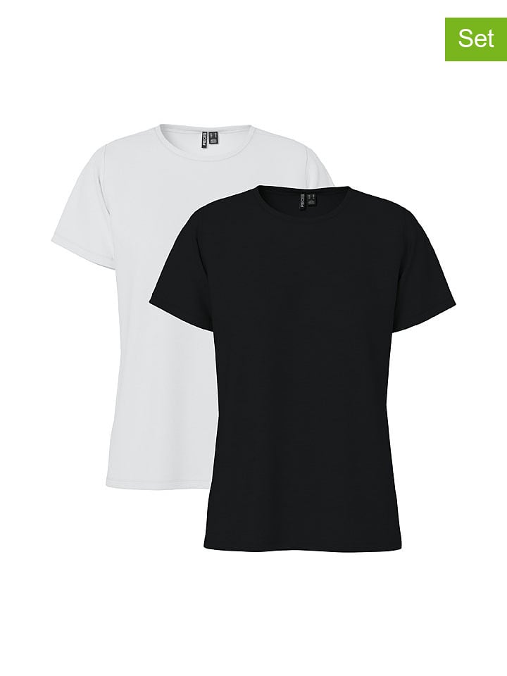 Pieces 2er-Set: Shirts in Schwarz/ Weiß - 45% | Größe XS | Damen-tops