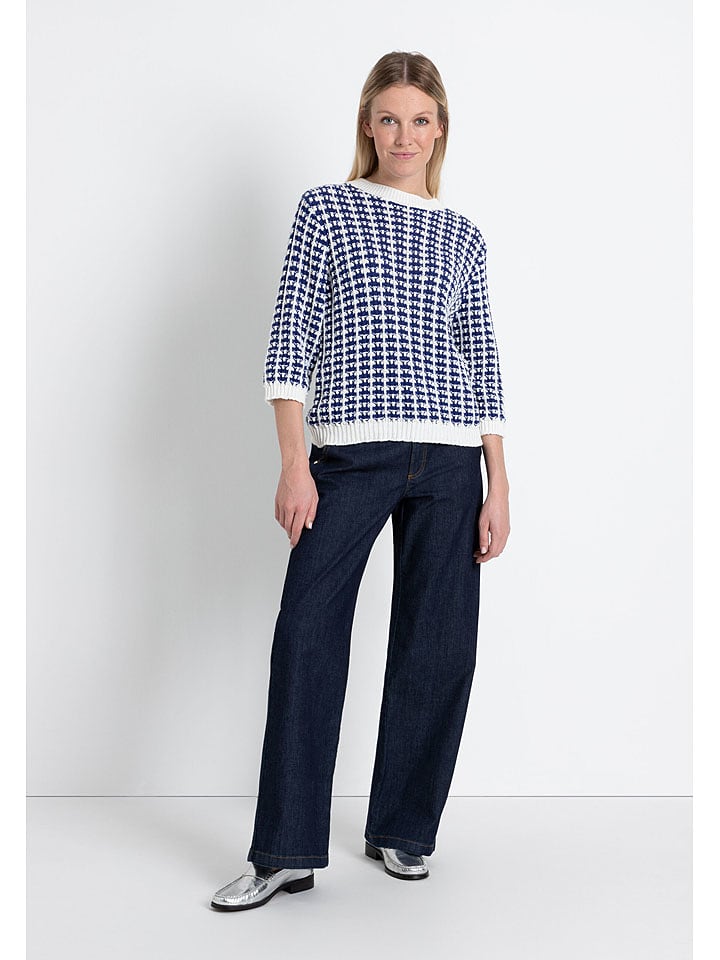 More & More Pullover in Weiß/ Dunkelblau - 66% | Größe 44 | Damen-pullover-cardigans