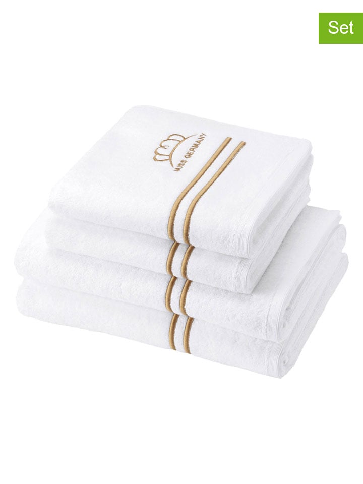 Egeria 2er-Set: Handtücher "Miss Germany" in Weiß/ Gold - 29% | Größe 50x100 cm | Badtextilien