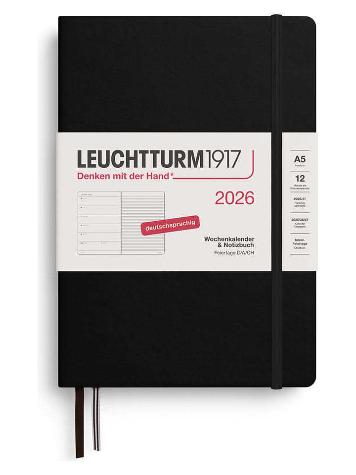 LEUCHTTURM1917 Wochenkalender 2026 in Schwarz - A5 - 25% | Buero-schulbedarf