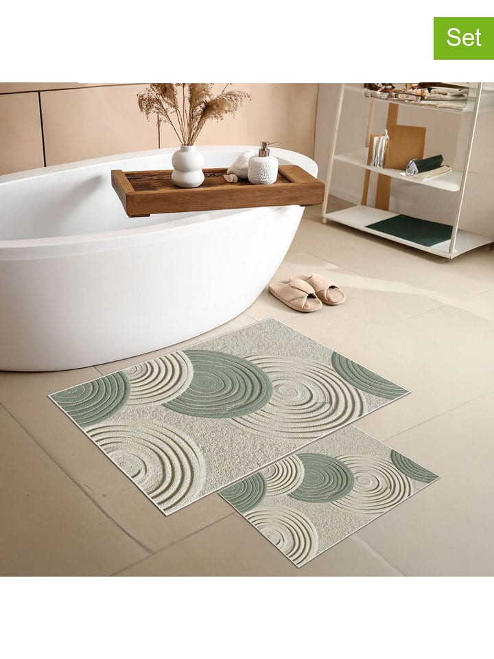 Mijolnir 2er-Set: Badvorleger in Grün/ Beige - 36% | Heimtextilien-badematten