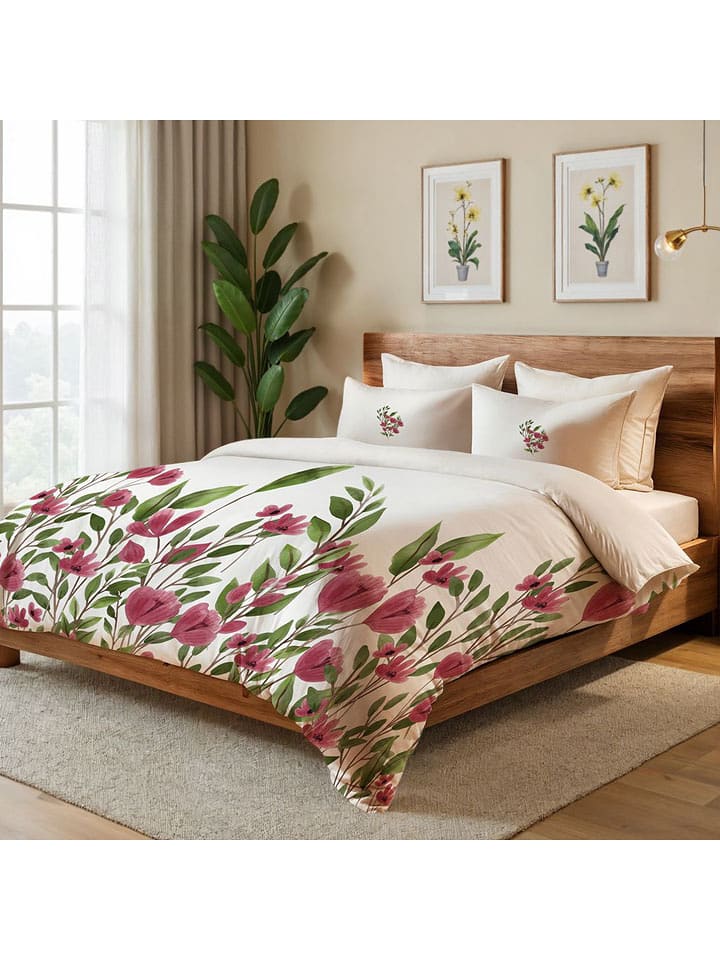 Mijolnir Bettwäsche-Set in Weiß/ Grün/ Pink - 46% | Größe 155x220 cm | Bettwaesche-bettwaren