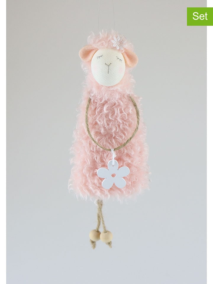 AM Design 2er-Set: Dekoanhänger "Schaf mit Blume" in Rosa - (H)19 cm - 35% | Wohndekoration