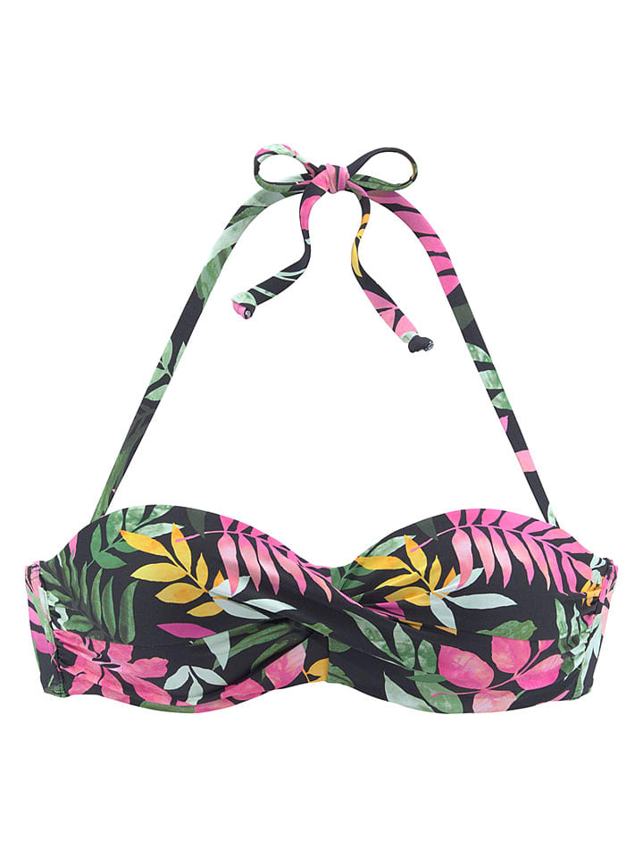 Vivance Bikini-Oberteil in Schwarz/ Pink/ Grün - 55% | Größe 42B-Cup | Damen-bademode