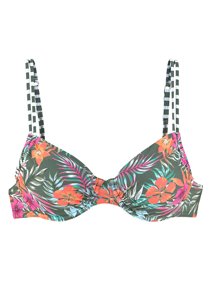 Venice Beach Bikini-Oberteil in Oliv/ Orange/ Pink - 64% | Größe 44D-Cup | Damen-bademode