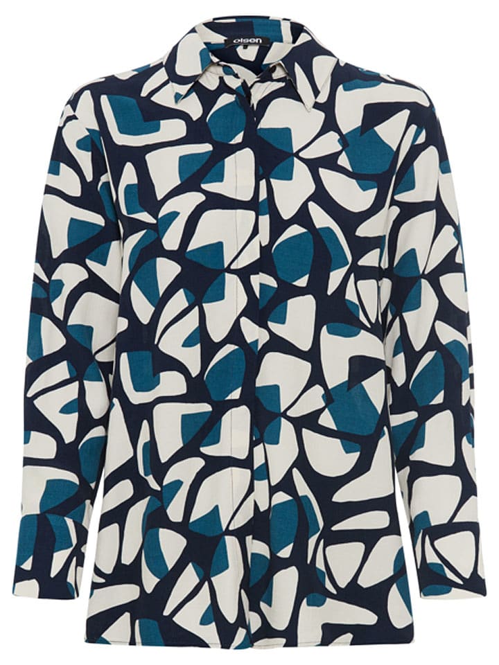 Olsen Bluse in Dunkelblau/ Schwarz/ Weiß - 65% | Größe 40 | Damen-blusen