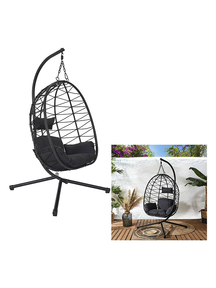 Garden Spirit Korbstuhl "Zadar" in Schwarz - (B)88 x (H)109 x (T)60 cm - 55% | Garten-moebel