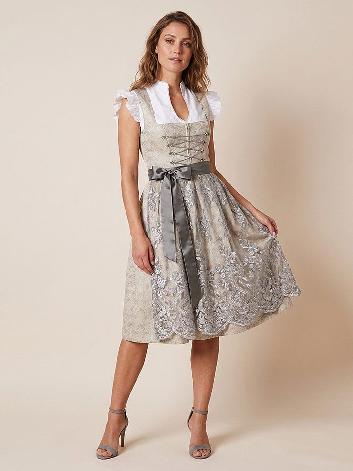 Turi Landhaus Dirndl "Silvia" in Creme/ Grau - 59% | Größe 40 | Damen-dirndl