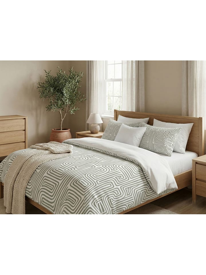 Colourful Cotton Bettwäsche-Set "Maze" in Weiß/ Grün - 53% | Größe 135x200 cm | Bettwaesche-bettwaren