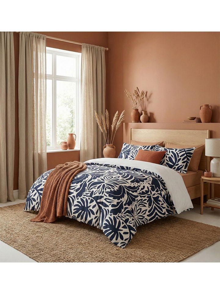 Colourful Cotton Bettwäsche-Set in Dunkelblau/ Weiß - 53% | Größe 135x200 cm | Bettwaesche-bettwaren