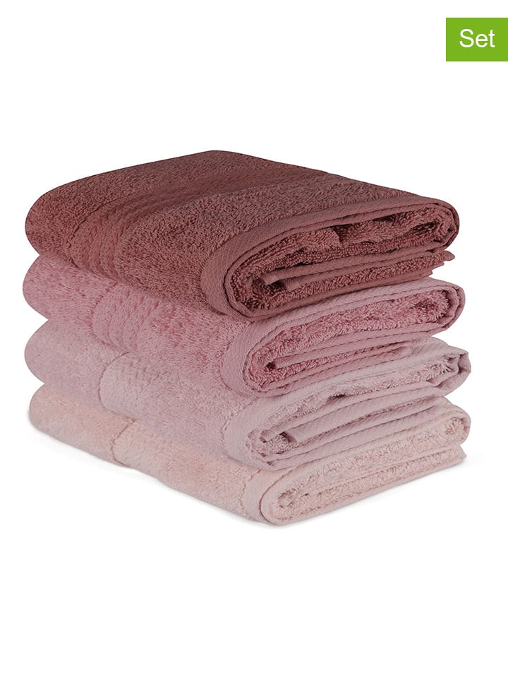 Colourful Cotton 4er-Set: Gästehandtücher "Rainbow" in Rosa/ Creme - 54% | Größe 30x50 cm | Badtextilien
