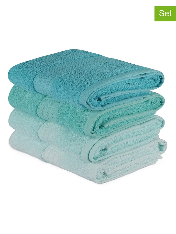 Colourful Cotton 4er-Set: Gästehandtücher "Rainbow" in Türkis - 54% | Größe 30x50 cm | Badtextilien