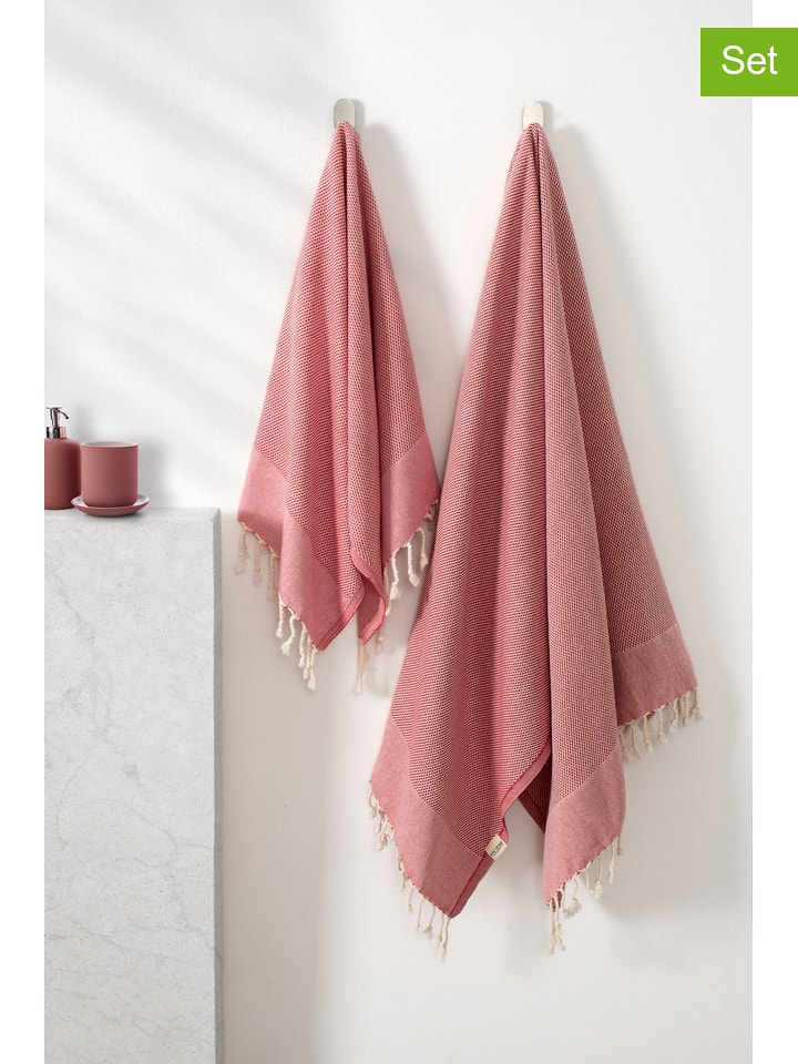Colourful Cotton 2tlg. Handtuch-Set "Retro" in Rot - 64% | Badtextilien