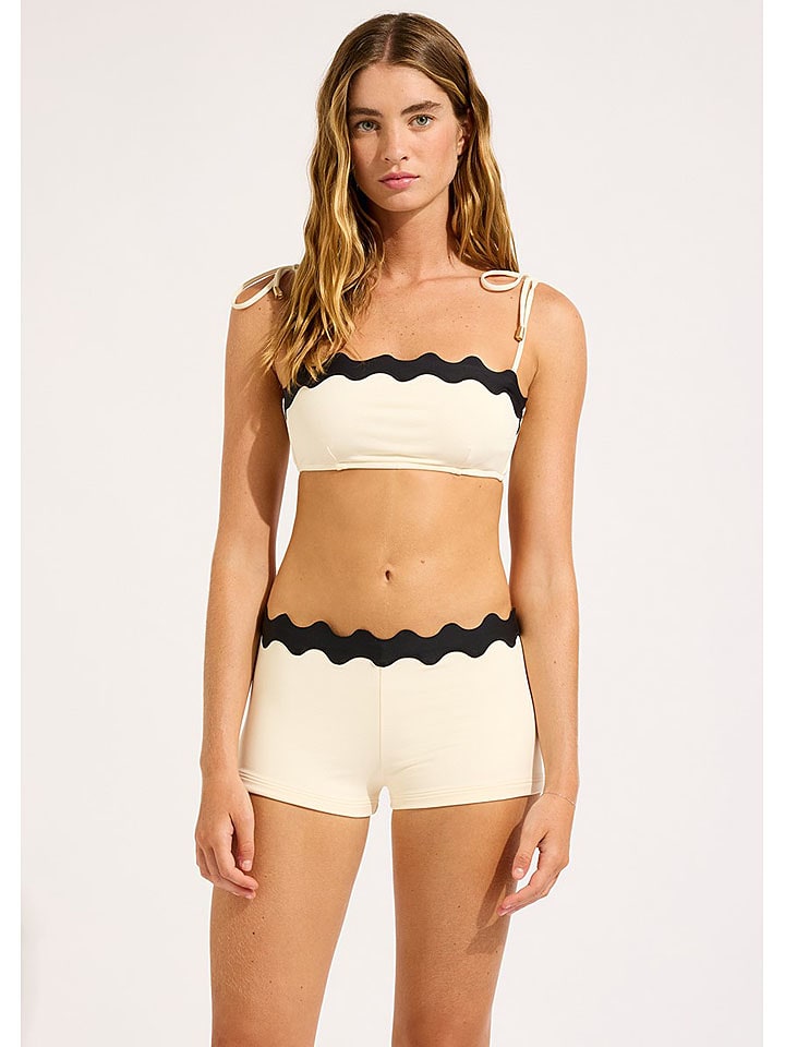 Seafolly Bikini-Oberteil in Creme/ Schwarz - 64% | Größe 36 | Damen-bademode