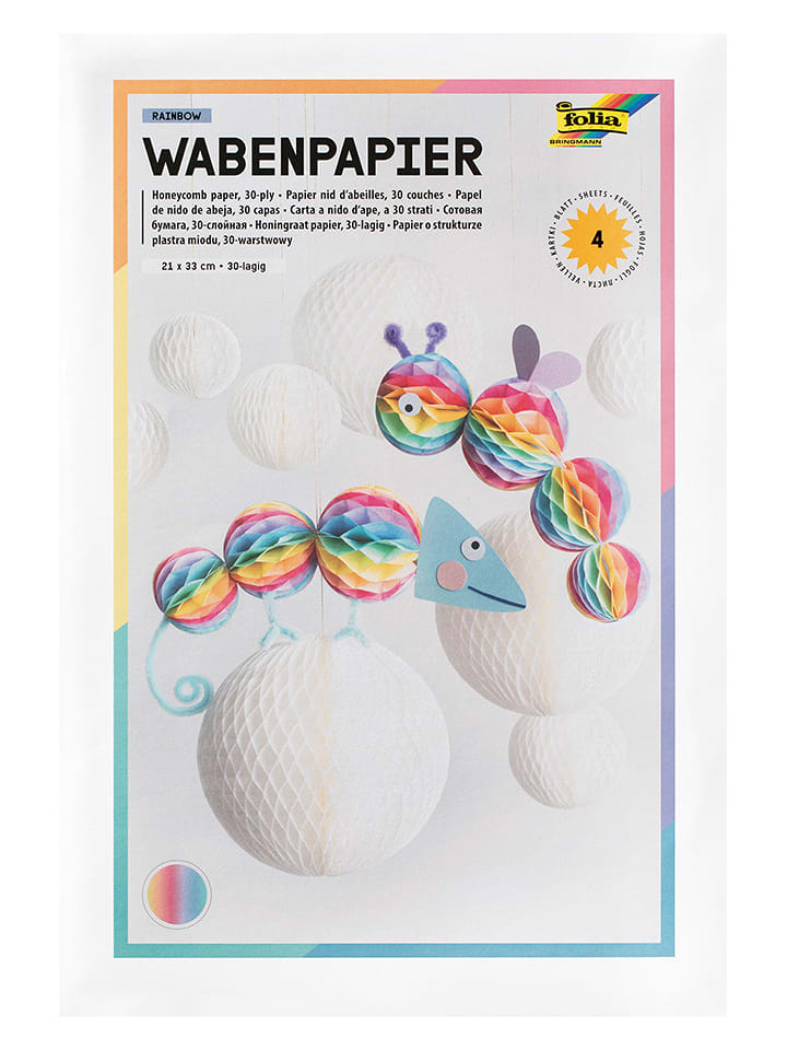 folia PAPER Wabenpapier "Rainbow" - 4 Stück - ab 6 Jahren - 22% | Kreativbedarf-diy