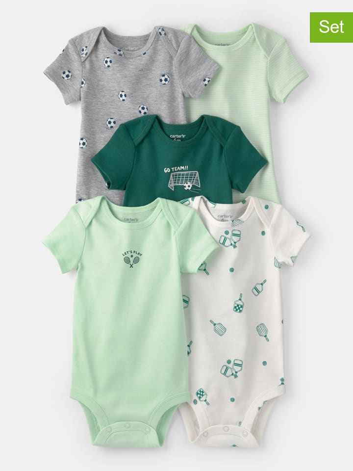 carter's 5er-Set: Bodys in Grün/ Grau - 35% | Größe 80 | Baby-bodys