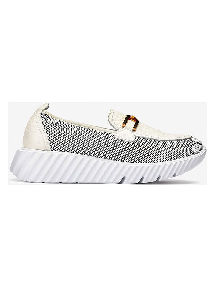 Unisa Leder-Mokassins in Weiß/ Grau - 60% | Größe 39 | Damen-schuhe-halbschuhe