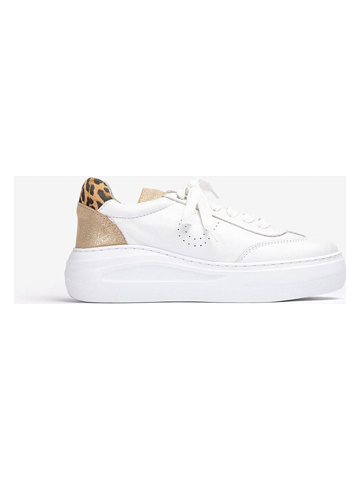 Unisa Leder-Sneakers in Weiß/ Hellbraun/ Gold - 52% | Größe 38 | Damen-sneakers