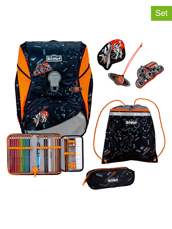 Scout 5tlg. Schulranzen-Set "Alpha Set" in Schwarz - (B)30 x (H)40 x (T)25 cm - 41% | Buero-schulbedarf
