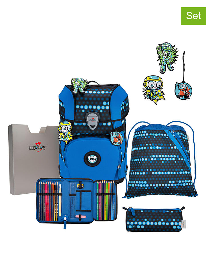 DerDieDas 6tlg. Schulranzen-Set "ErgoFlex Tiny Superflash" in Blau - (B)30 x (H)38 x (T)23 cm - 39% | Buero-schulbedarf