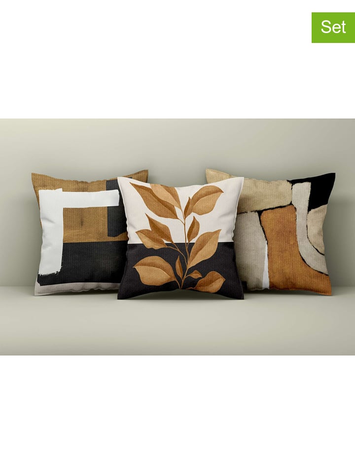 Allure 3er-Set: Kissenhüllen in Hellbraun/ Schwarz/ Creme - 41% | Größe 43x43 cm | Dekokissen