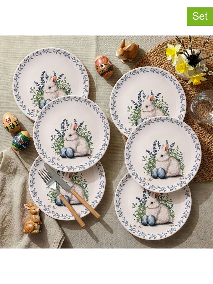 Allure 6er-Set: Dessertteller in Weiß/ Blau - Ø 19,3 cm - 60% | Gedeckter-tisch