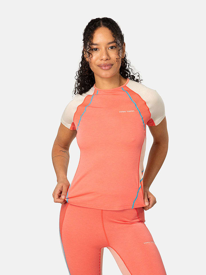 KARI TRAA Trainingsshirt "Alma" in Orange/ Creme - 32% | Größe M | Damen-outdoor-tops-shirts