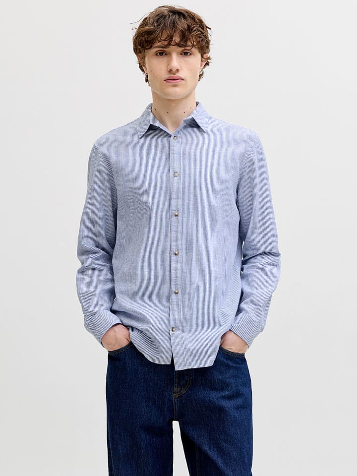 Jack & Jones Hemd "Summer" in Blau/ Weiß - 52% | Größe XXL | Herren-plussize