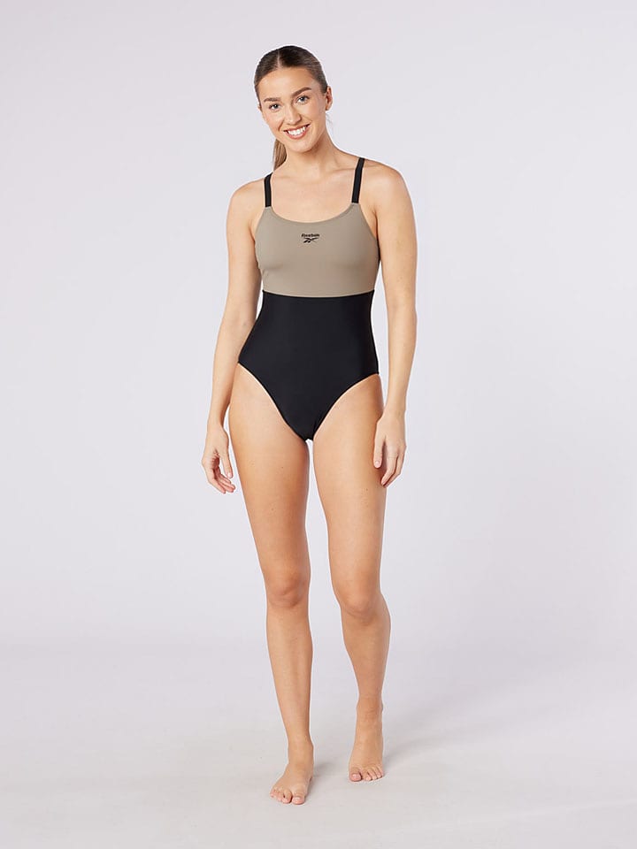 Reebok Badeanzug "Beverly" in Schwarz/ Beige - 50% | Größe L | Damen-bademode