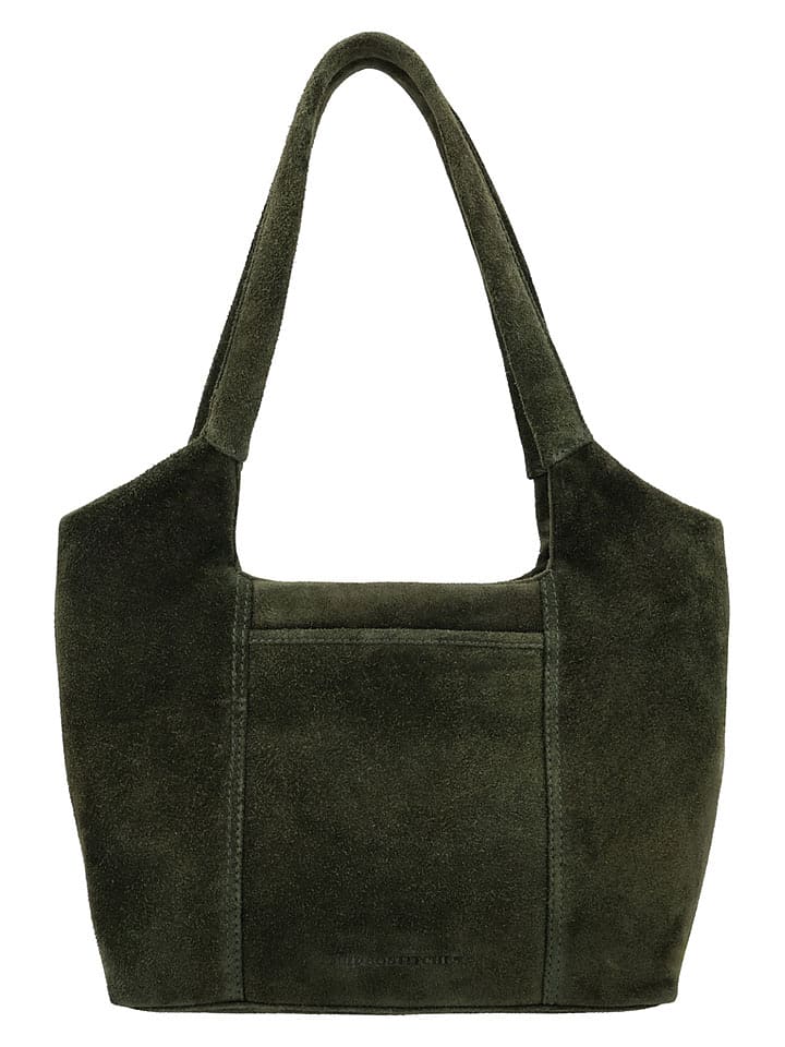 HIDE & STITCHES Leder-Schultertasche "Brazos" in Oliv - (B)38 x (H)23 x (T)11 cm - 62% | Damen-taschen