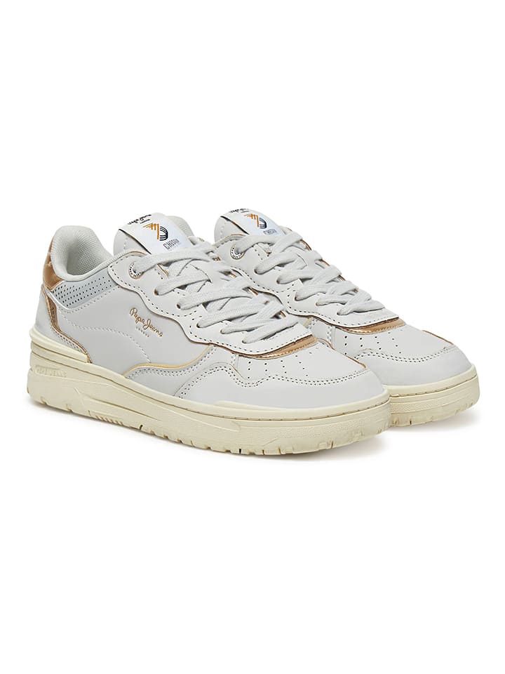 Pepe Jeans FOOTWEAR Leder-Sneakers "Chester Distress" in Weiß/ Gold - 61% | Größe 39 | Damen-sneakers