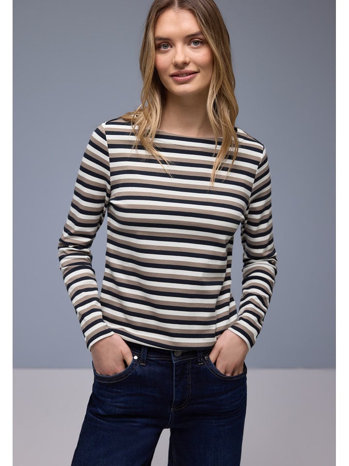 Street One Longsleeve in Taupe/ Dunkelblau - 36% | Größe 42 | Damen-tops