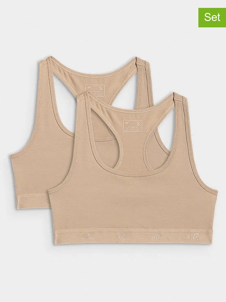 4F 2er-Set: Sport-BHs in Beige - Low - 25% | Größe L | Damen-sportunterwaesche
