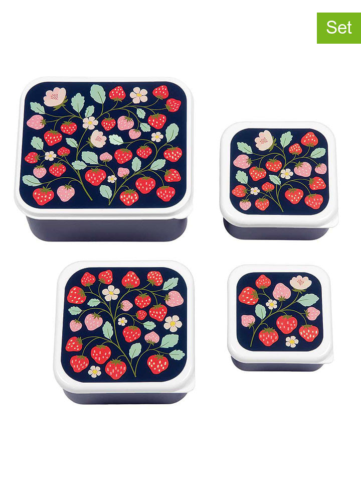 a little lovely company 4er-Set: Lunchboxen "Strawberries" in Dunkelblau - 15% | Aufbewahren-servieren