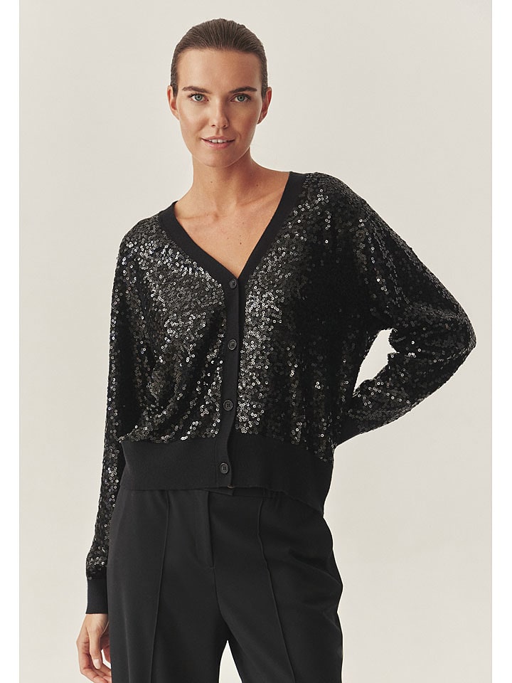 TATUUM Paillettencardigan "Gloss" in Schwarz - 49% | Größe M | Damen-pullover-cardigans