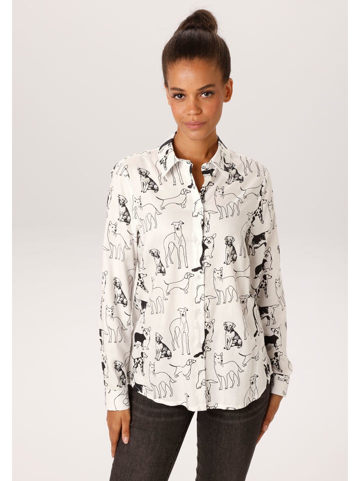 Aniston Bluse in Weiß/ Schwarz - 27% | Größe 40 | Damen-blusen