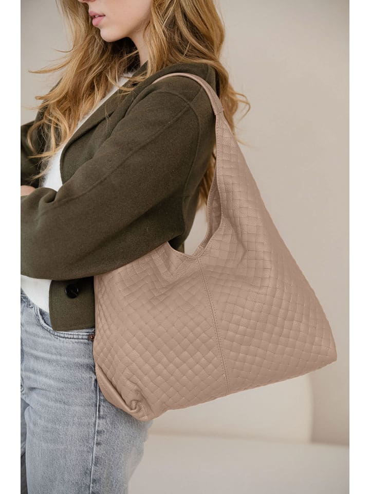 Anna Morellini Leder-Shopper "Nicolina" in Taupe - (B)41 x (H)42 x (T)11 cm - 78% | Damen-taschen