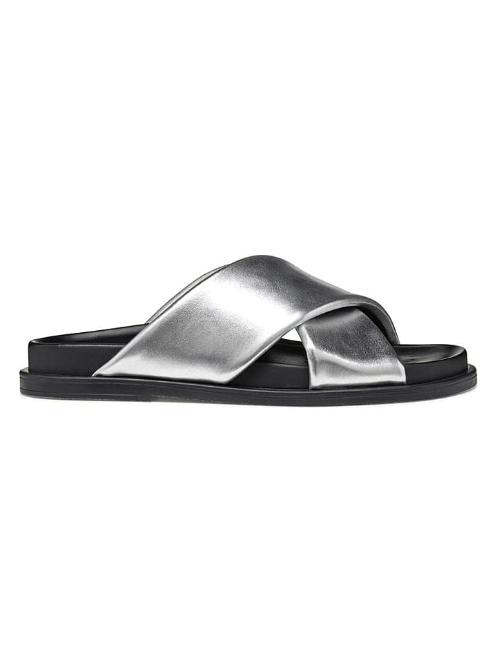 Geox Leder-Pantoletten "Adelash" in Silber - 54% | Größe 37 | Damen-pantoletten