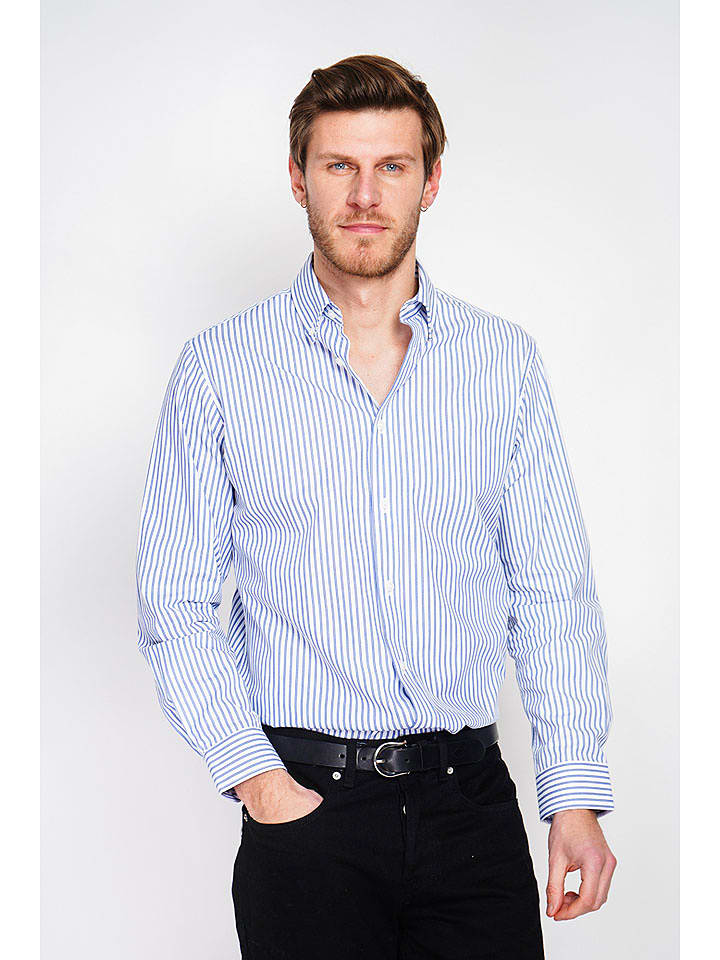 William de Faye Hemd in Blau/ Weiß - 68% | Größe 50 | Herren-plussize