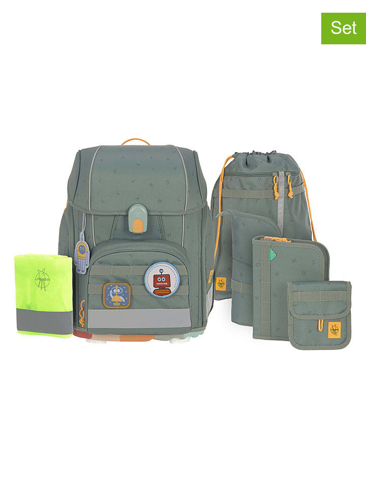 Lässig 7tlg. Schulranzen-Set "Unique Letters" in Khaki - (B)30 x (H)41,5 x (T)25 cm - 37% | Buero-schulbedarf
