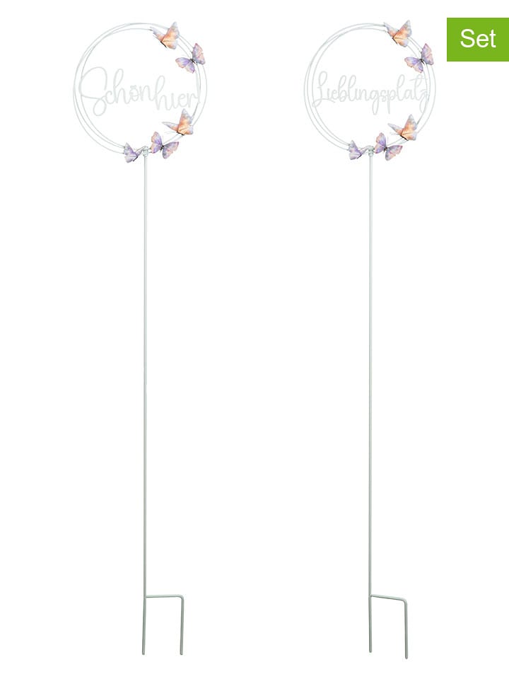 GILDE 2er-Set: Gartenstecke "Schmetterlingstanz" in Weiß - (H)100 x Ø 19,8 cm - 17% | Gartendeko